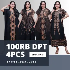 PAKET HEMAT 4PCS DASTER LOWO JUMBO RAYON SUPER BUSUI BUMIL Batik Fit Motif Daster Terbaru 2024 Panjang Standar Printing
