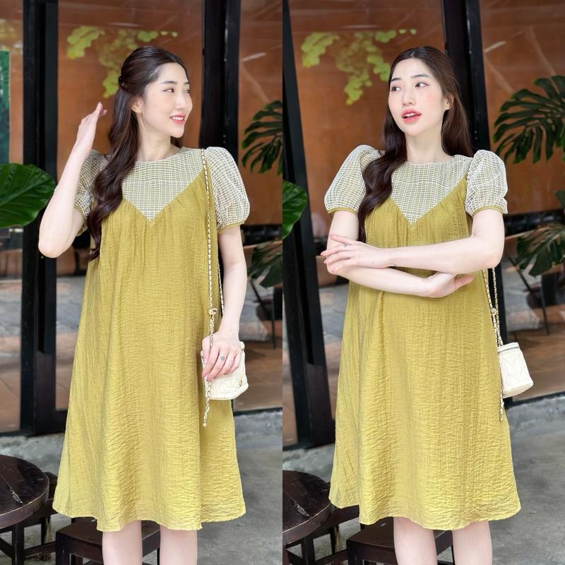 Đầm bầu Vera voan tơ tay phồng phối ren tiểu thư nhẹ nhàng 8