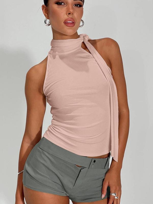 Women's Solid Knot Design Mock Neck Tank Top, Casual Sleeveless Top for Summer, Women's Clothing for Daily Wear 2