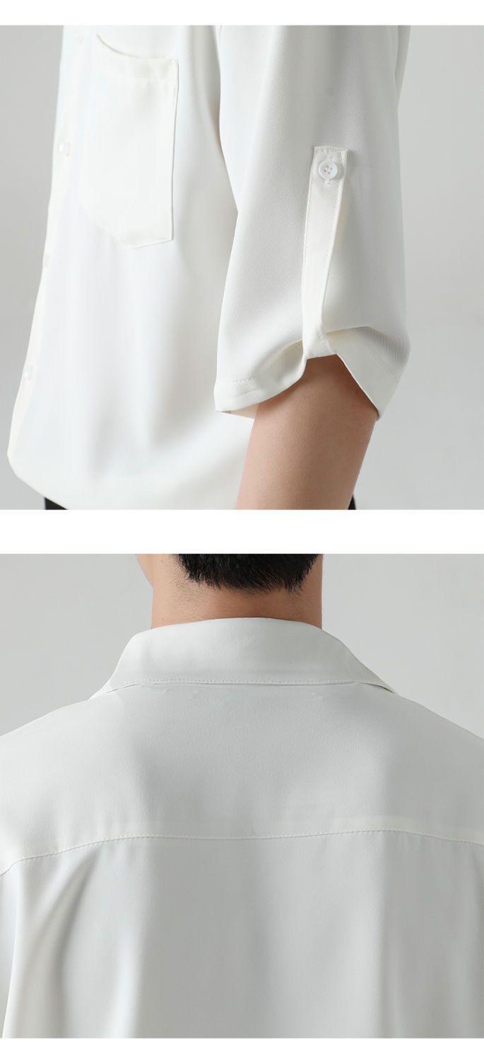 Product Introduction of Summer Ice Silk Thin Shirt Men's Short Sleeve Korean Style Trendy Five-Quarter Sleeve Shirt Mature Style Cool Men's Top Closed 22
