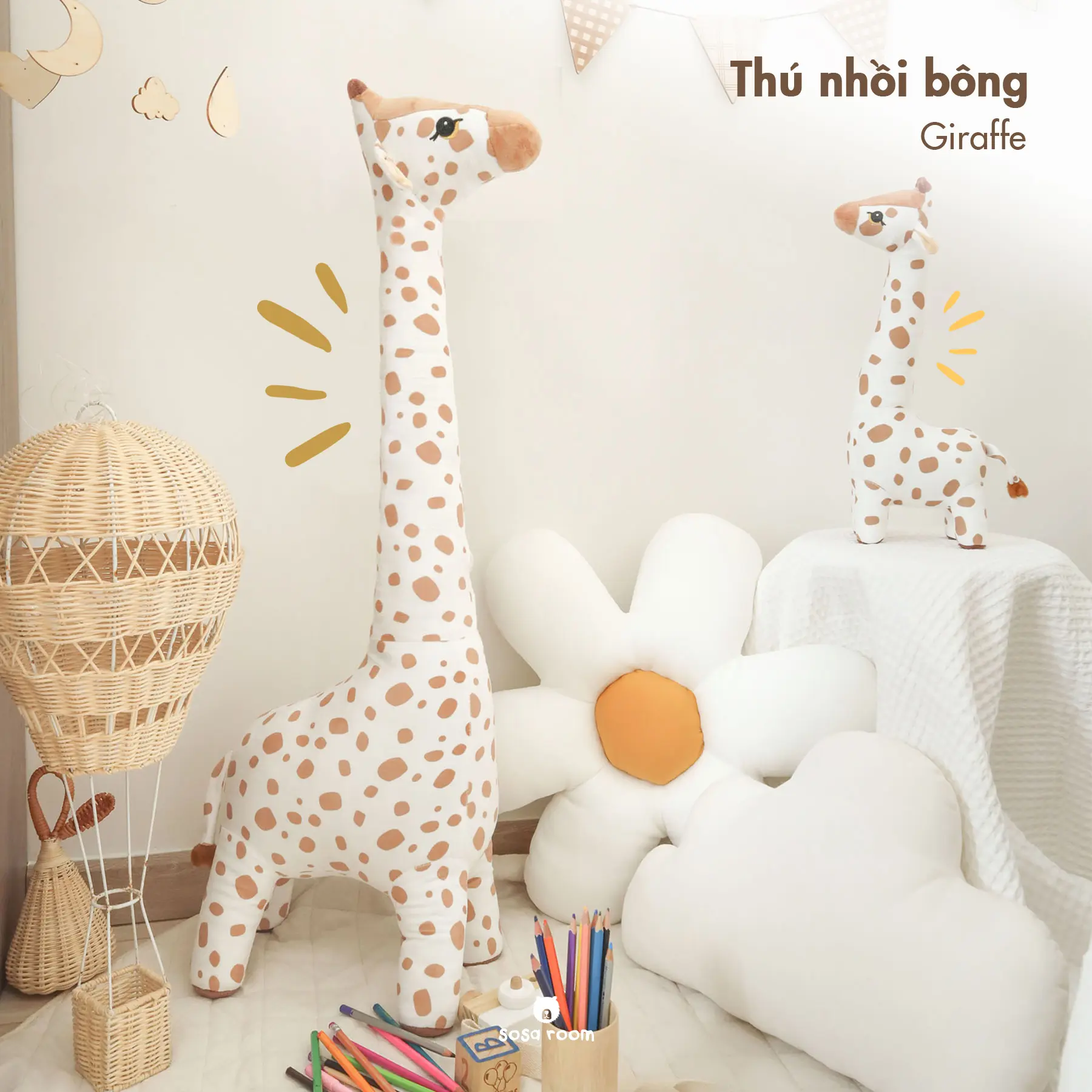 Thú nhồi bông Giraffe, hình hươu cao cổ cho bé, decor phòng, gối ôm