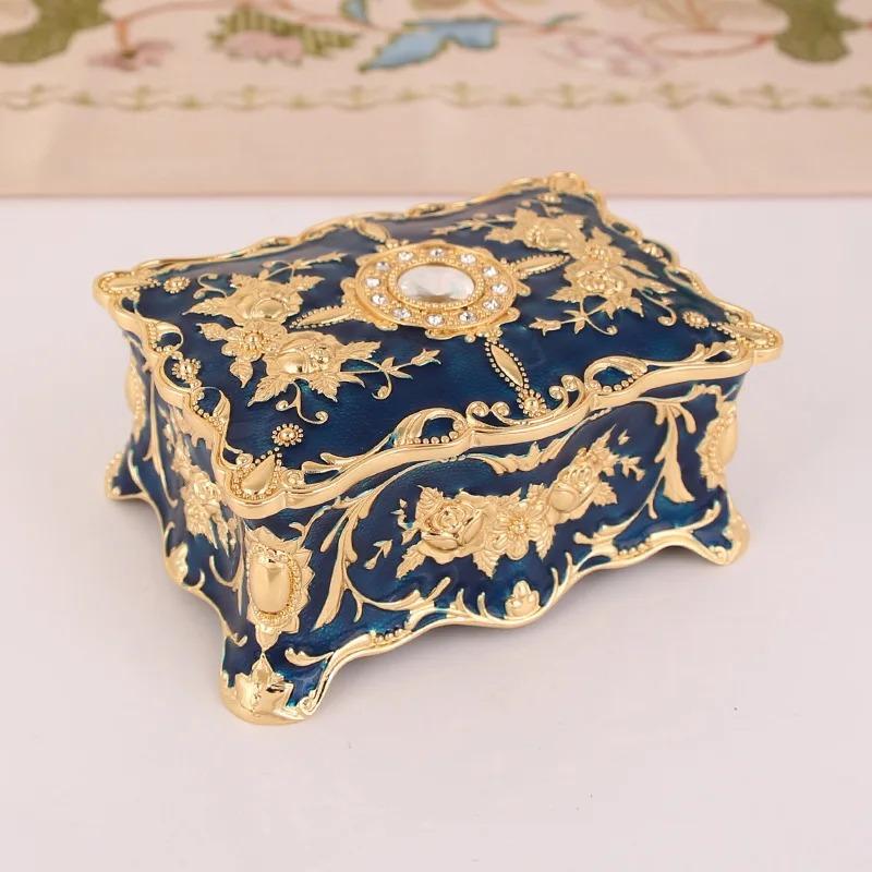 Product Introduction of European retro jewelry box metal enamel color creative ring necklace earrings storage box knot marriage gift 15
