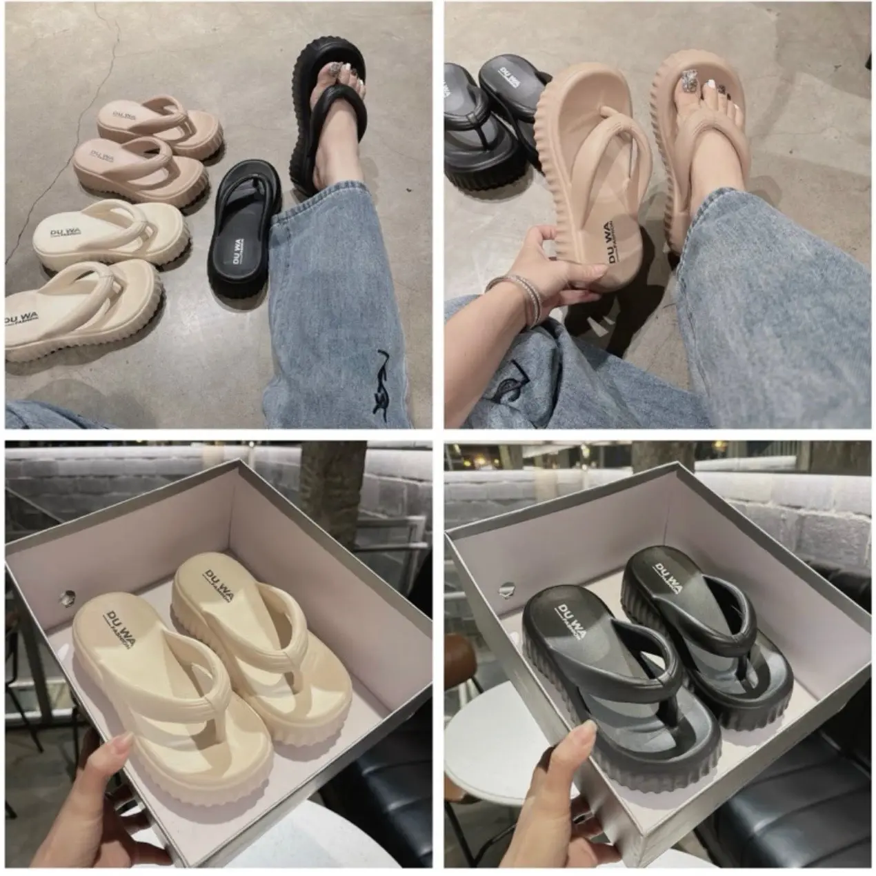Dép Xỏ Ngón Nữ Đế Dày 5 Cm Thời Trang Mùa Hè Phong Cách Mới Chống Trượt 2024 Hình Thật Nữ DéP