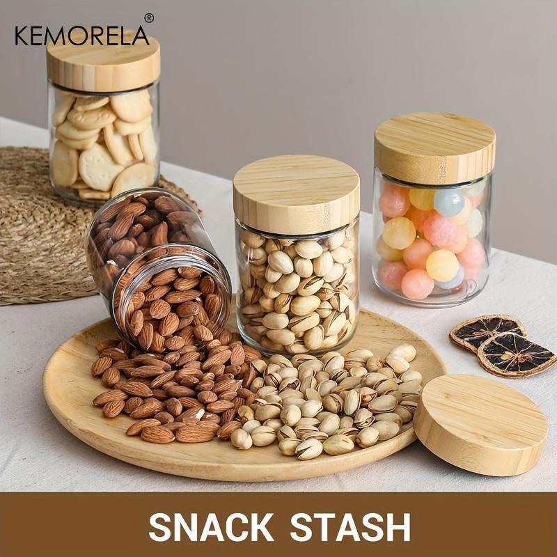 Glass Storage Jar with   Lid, 2/4 Counts Snack Candy Nuts Grain Food Storage Container, Food Preserving Container for Home Kitchen 4