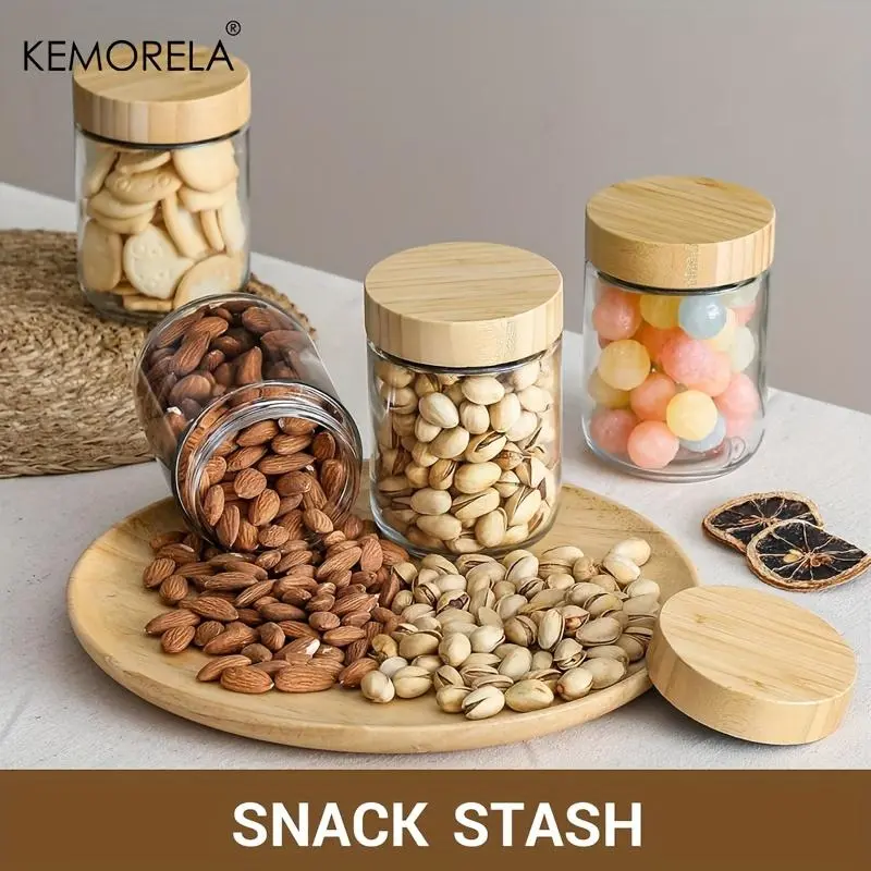 Glass Storage Jar with   Lid, 2/4 Counts Snack Candy Nuts Grain Food Storage Container, Food Preserving Container for Home Kitchen 4