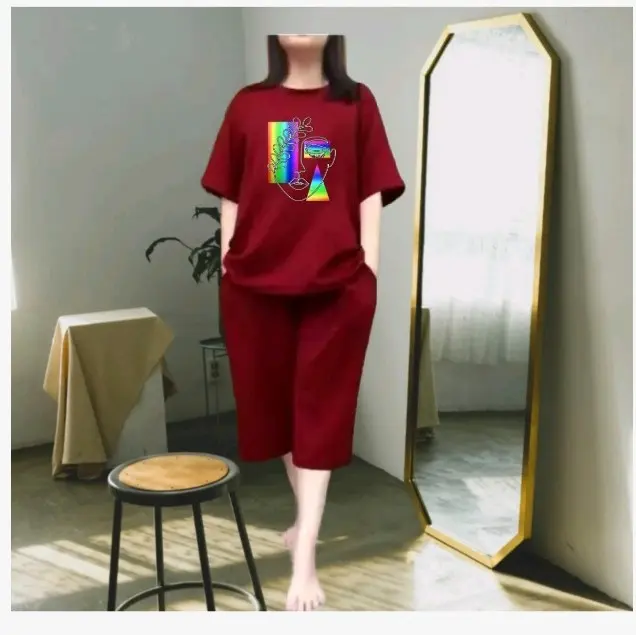 SETELAN CELANA KULOT BABYTERRY WANITA OVERSIZE Atasan Kaos Fit 5
