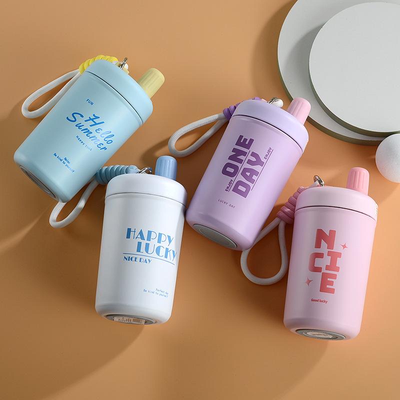 Product Introduction of stainless steel Chihiro thermos cup high appearance level portable thermal insulation with rope straw outdoor accompanying water cup 1