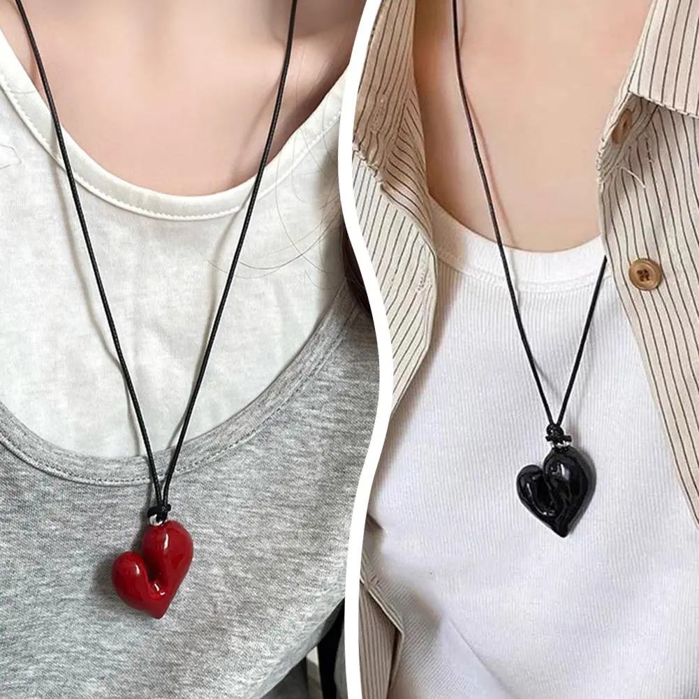 Vòng Cổ Mặt Dây Chuyền Trái Tim, Thiết Kế Bất Đối Xứng Kéo Ra Có Thể Điều Chỉnh Phụ Kiện Ngầu Dễ Phối Đồ Ngọt Ngào Đẹp, A5P4