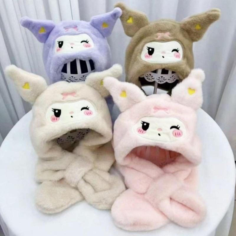 Product Introduction of Mũ Trẻ Em Kuromi, Thiết Kế Hoạt Hình Dễ Thương, Bộ Lông Cừu Ấm Áp, Mũ Ngoài Trời, Mảnh Khăn Quàng Cổ, Mới Mùa Đông, N2L3 16