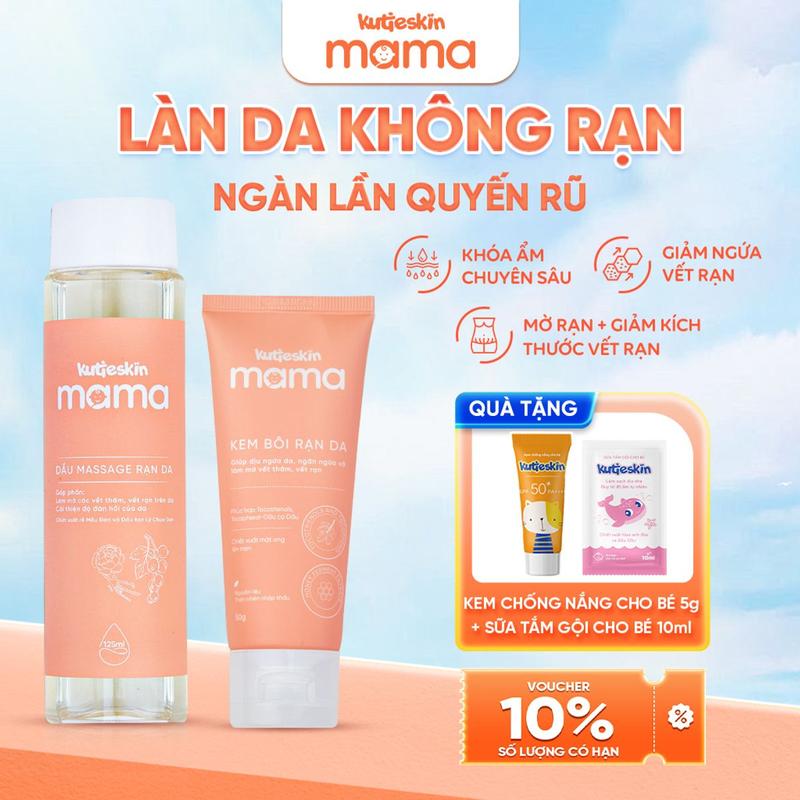 Combo Kem Rạn Da + Dầu Rạn Da KUTIESKIN MAMA Hỗ Trợ Cải Thiện Tình Trạng Rạn Da, Dưỡng Ẩm Và Mờ Sẹo