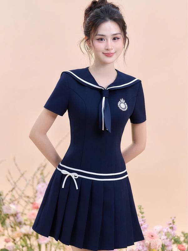 ZAMYSHOP - Váy TK cổ thủy thủ chân xếp ly nữ tiểu thư thanh lịch đi làm, đi chơi, dạo phố dáng xinh 4