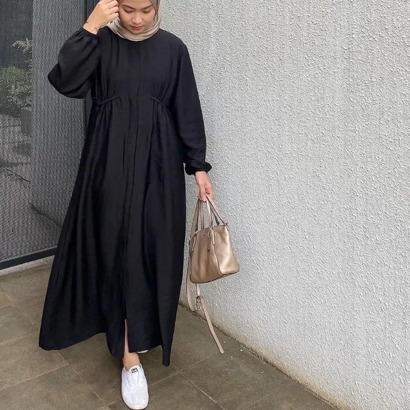 Dress Hazel Polo Linen Tali Pinggang Dress midi Hazel