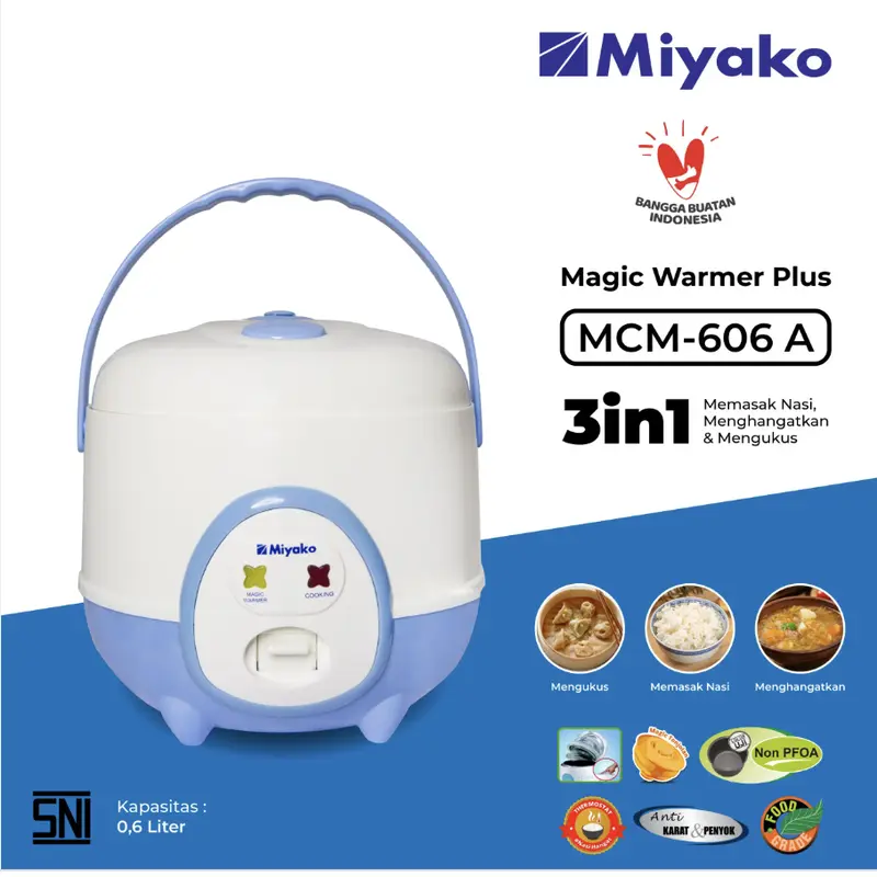 MIYAKO Rice Cooker 3 in 1 MCM-606 A / MCM 606 A / MCM606A [0.6 Liter] 5
