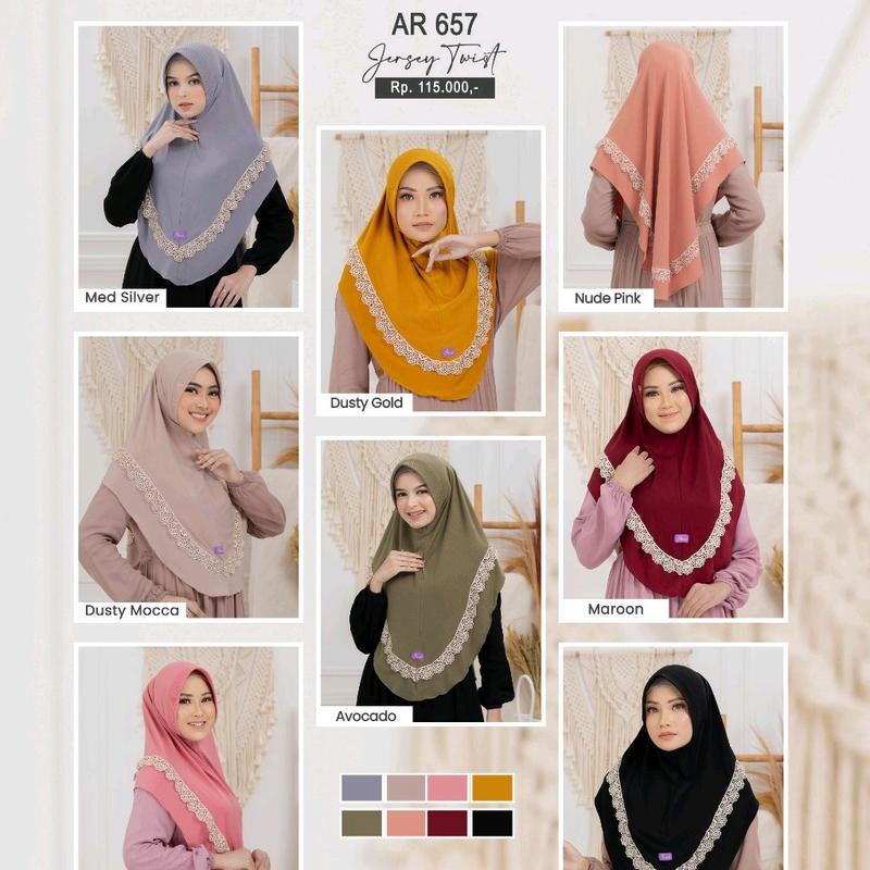 Hijab Bergo Instan AR 657 Jilbab Dewasa Kombinasi Renda Exclusive || Anniha 8