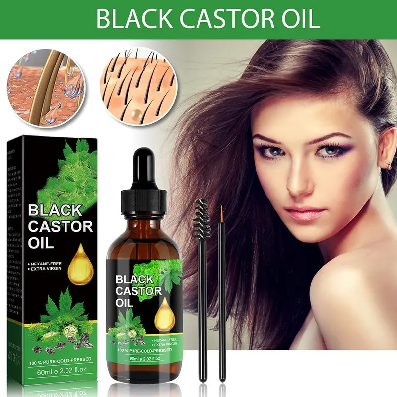 Minyak Jarak 60ml Minyak Jarak Hitam Jamaika Pertumbuhan Dan Pelembab Bulu Mata, Alis Dan Rambut Perawatan Lembut Untuk Akar Rambut Untuk Mencegah Rambut Rontok 100% Murni Ditekan Dingin Ekstraksi Organik Alami Murni Sikat Bulu Mata Portabel 7