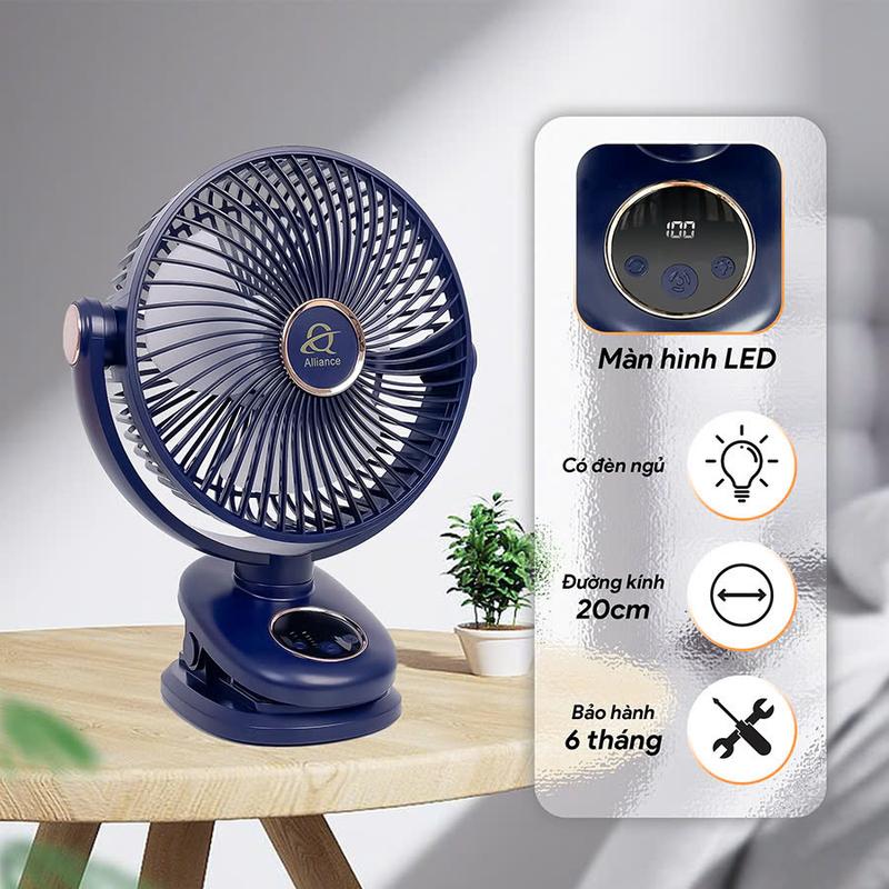  【 KHÔNG TỰ XOAY   Quạt Kẹp Tích Điện Q8 ,Kích Thước Lớn   Lồng Quạt 20cm   Có Chế Độ Đèn LED Và Hiển Thị Phần Trăm Pin 