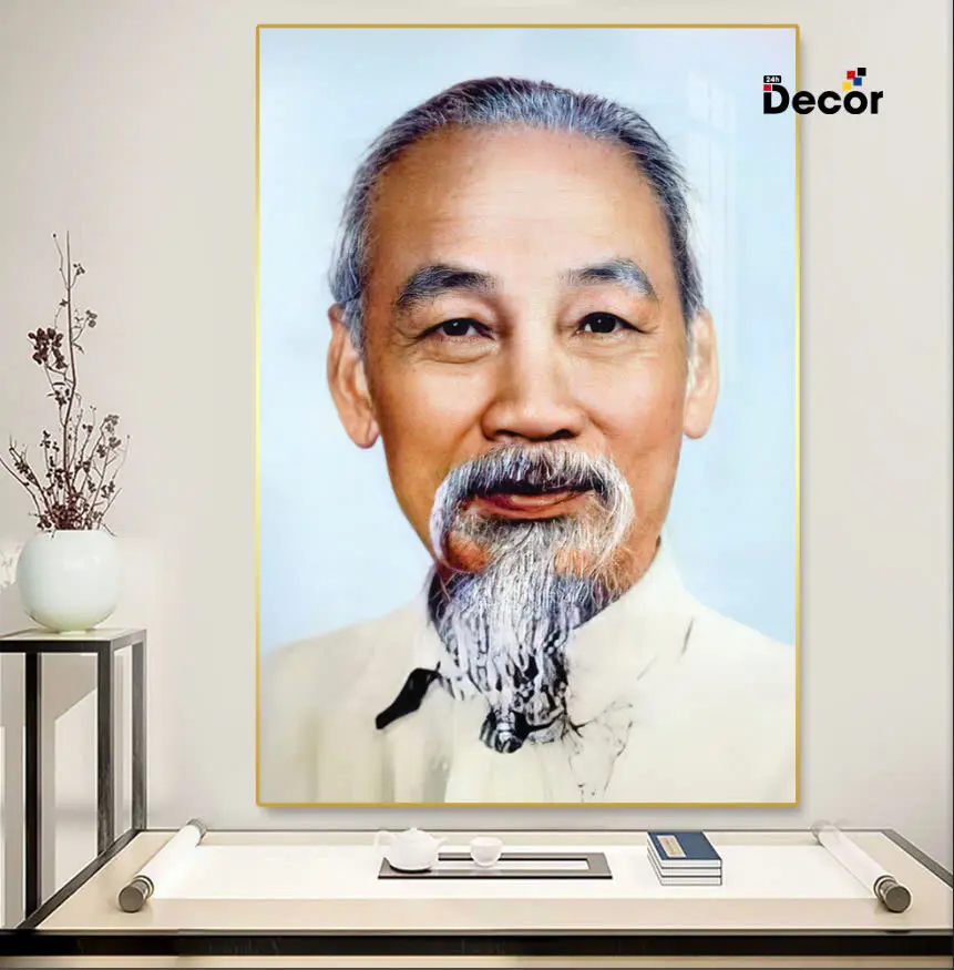 Tranh BÁC HỒ Tranh treo tường Chủ Tịch Hồ Chí Minh tráng gương viền bo cao cấp