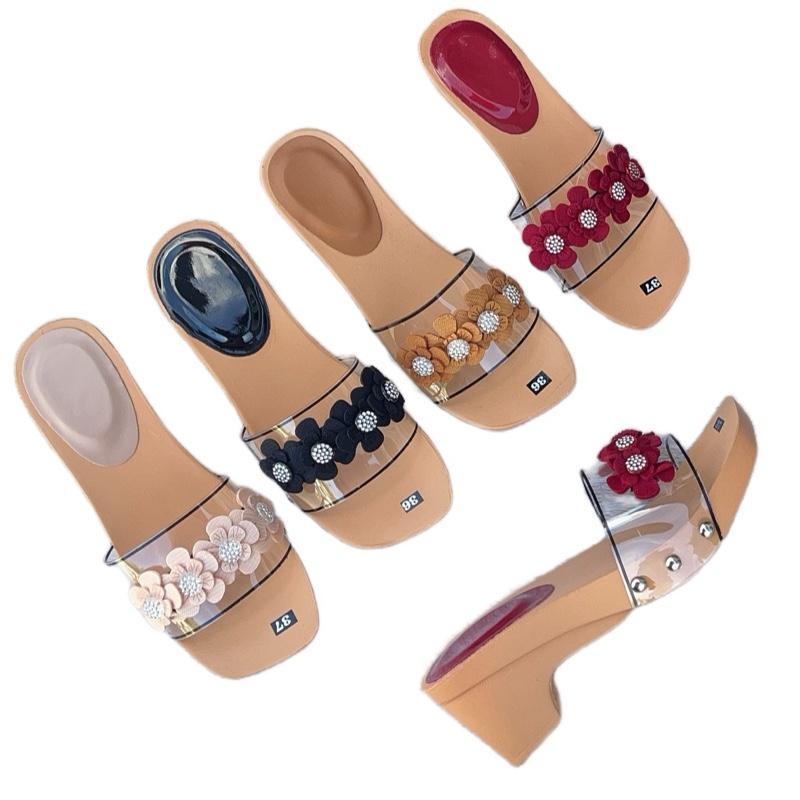   FORM NHỎ TĂNG SIZE  DÉP NỮ TRUNG NIÊN GUỐC NỮ 5P QUAI TRONG GẮN HOA SIÊU NHẸ DéP Shoes 