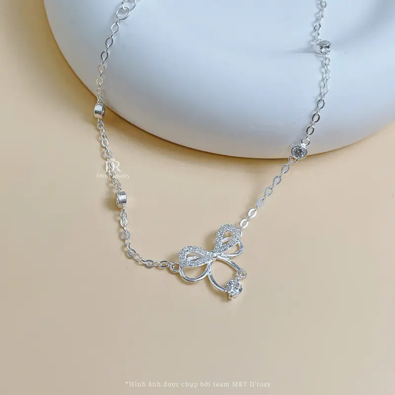 Lắc tay bạc nữ S925 D'ROSY nơ treo hạt đá nhẩy lấp lánh D'ROSY JEWELRY LT35 6