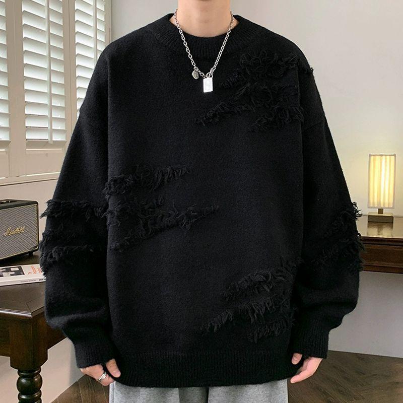 Personality round Neck Sweater Autumn and Winter Fashion Brand Pu Shuai Loose Sweater Men's Japanese-Style Retro Lazy Sweater Coat Menswear Knitwear Tops Longsleeve Crewneck Beige Plain Lingerie 1