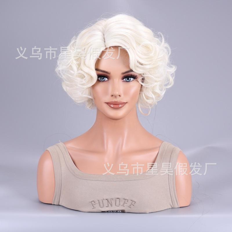 Product Introduction of European and American New Wig White Side Short Curly Wavy Wig High Temperature Chemical Fiber Silk Cross-Border Wholesale Daily Wig Buy with Confidence 1