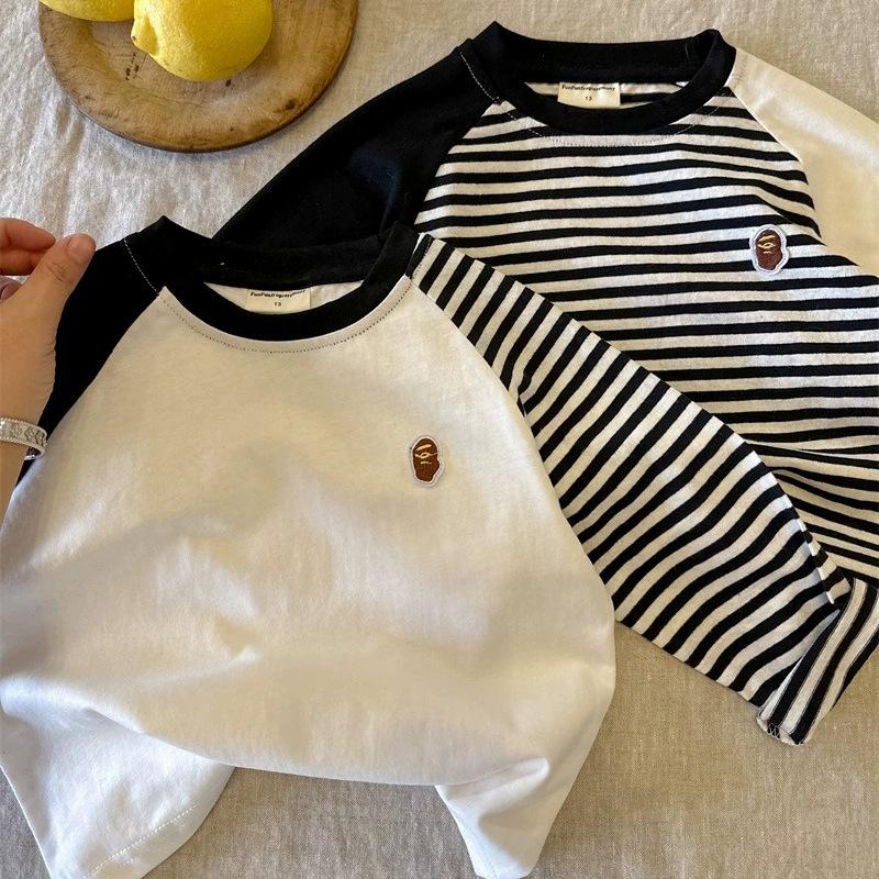 Áo Thun Bé Trai Và Bé Gái, Chất Liệu Cotton, Dài Tay, Thêu Và Khâu, Thiết Kế Sọc, Dễ Phối Đồ, Thích Hợp Cho Quần Áo Trẻ Nhỏ, Áo Lớp Nền, Lý Tưởng Cho Mùa Xuân Và Mùa Thu, Phong Cách 2024 0