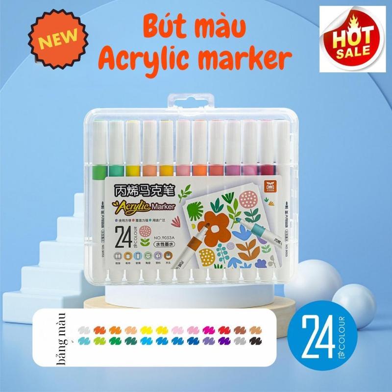 [Có quà tặng kèm] hộp nhựa 24 bút màu tăng mực Acrylic Marker Chống Nước, Vẽ Trên Mọi Chất Liệu, Lau Được Khi Dính Lên Da nét tiết kiệm, quà tặng sinh nhật cho nữ nam tặng quà bé gái bạn trai dụng cụ học tập cho bé thiếu nhi phần thưởng học sinh con nít