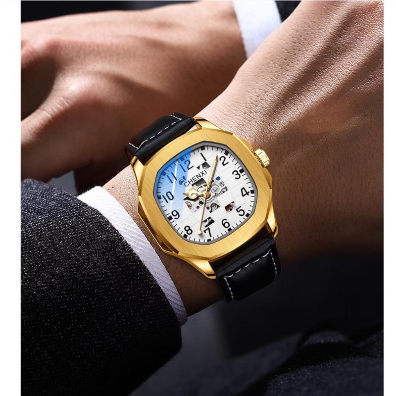 Đồng hồ cơ nam cao cấp chenxi cx8813 mặt bát giác phay xước chống nước 50m