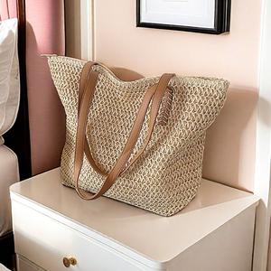 Casual French Style Large Capacity Woven Bag, Women's Handbag Summer Beach Straw Bag Travel Shoulder Underarm Tote Bag