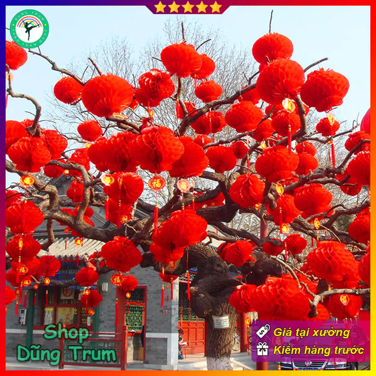 COMBO 10 Đèn Lồng Đỏ trang trí Tết chữ Phúc chất liệu chống nước