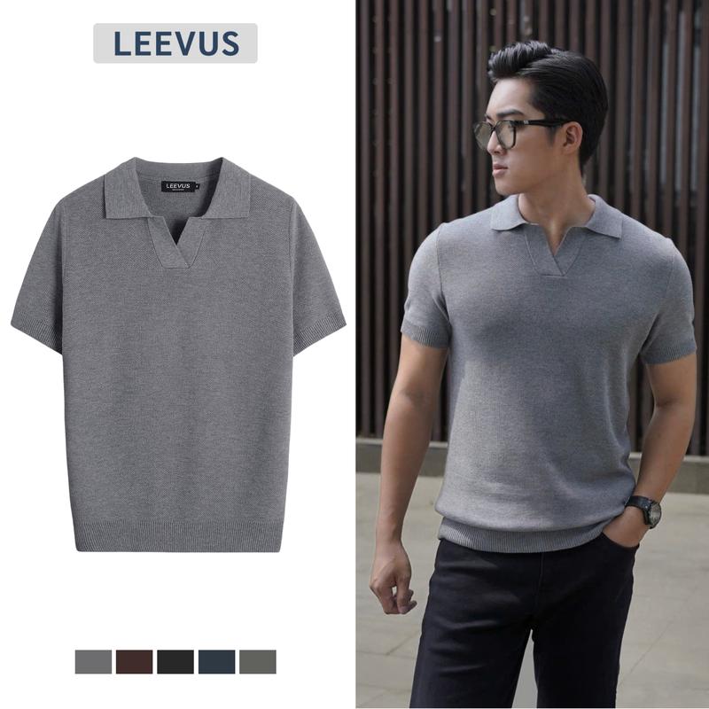 [TẶNG HỘP CHO ĐƠN TỪ 499K] Áo polo LEN DỆT KIM nam V-neck Knit vải dệt tổ ong phối màu neutral thanh lịch LEEVUS APL335 Menswear Shirt