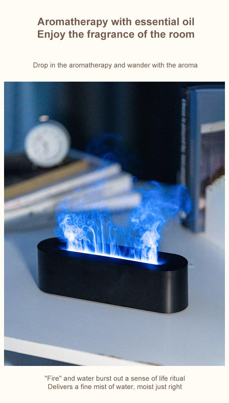 Product Introduction of Flame Aroma Diffuser Humidifier USB Desktop Simulation Light Aromatherapy Purifier Air for Bedroom With 7 Colors 39