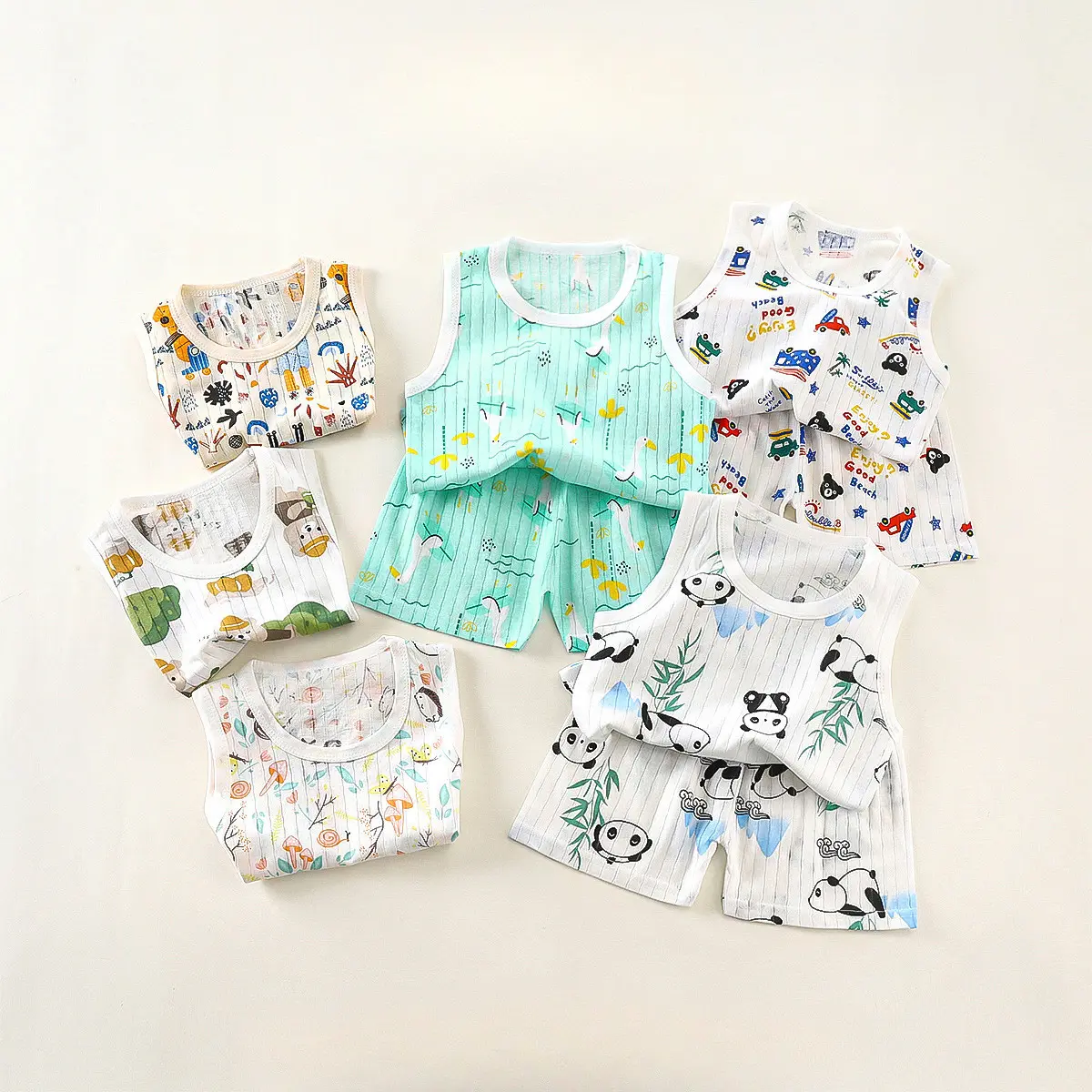 Suit Boy Girl Cartoon Pattern Pajama Kids Terno For Kids Babies Soft Thin Cotton Material Sleepwear Set Short Sleeved Set Summer Outfit Wear