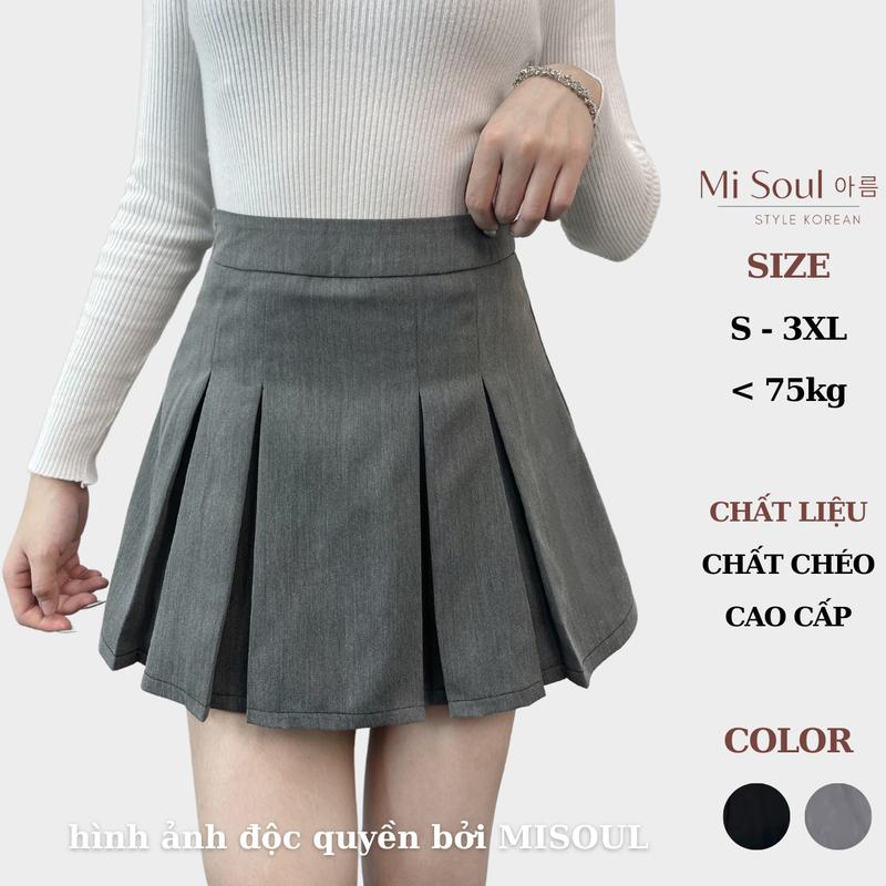 Chân Váy Xếp Ly BigSize Dáng Chữ A Cạp Cao Có Quần Bảo Hộ Bên Trong, Chân Váy Tầng Dáng Ngắn MiSoul 250 Nữ Nhung Kem Women Voi