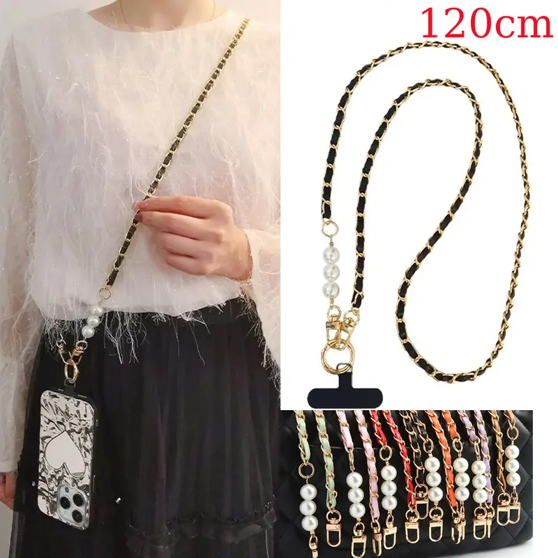Tali Telepon Lanyard Selempang Hp Phone Straps Gantungan Hape Rantai Kulit Premium Hias Mutiara Mewah Cantik 0