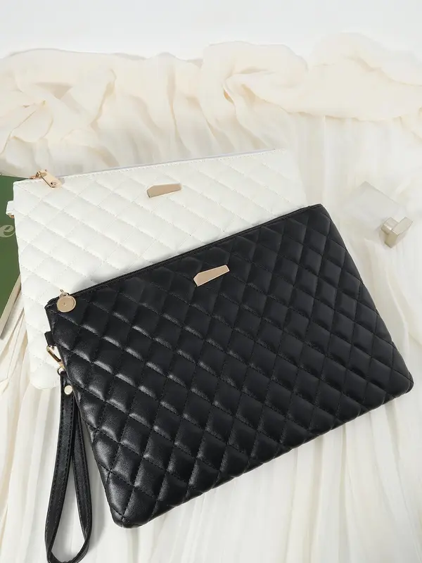 Women's Fashionable Quilted Design Clutch Bag, Large Capacity Multi-functional Outdoor Storage Bag, Coin and Mobile Phone Multi Zipper Wallet 3