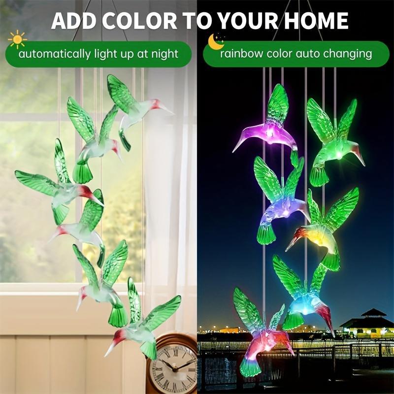 Solar Wind Chimes, Solar Color-changing Hummingbird Wind Chimes, Suitable for Garden Patio Decoration, Souvenir Gifts for Family and Friend 6
