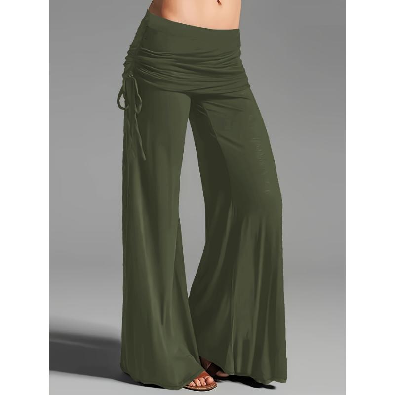 Casual Street Ruched Loose High Waist Wide Leg Solid Color Bottoms Casual Street Ruched Loose High Waist Wide Leg Solid Color Bottoms