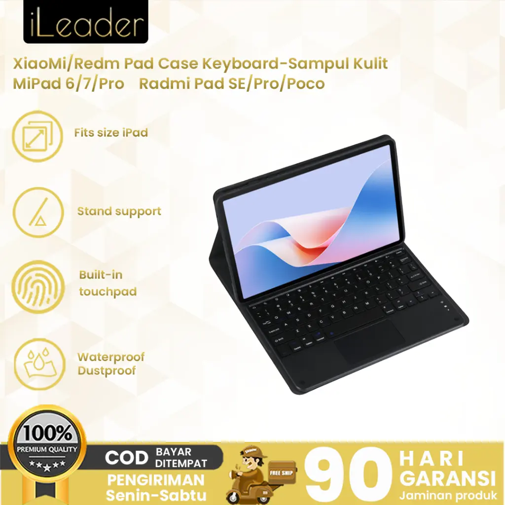 iLeader Case Keyboard Xiaomi - Sampul Kulit Slot Pensil Bluetooth Multi-Kompatibel untuk Redmi Pad SE/Pro/POCO Pad/Mi Pad 6/6Pro/7/7Pro/6S Pro​