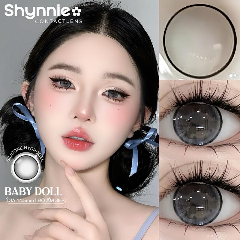 (CẬN TỪ 0-6 ĐỘ) Lens GRAY viền đen mỏng 14.5mm baby cực dễ thương - kính áp tròng SHYNNIE LENS có mắt tự nhiên