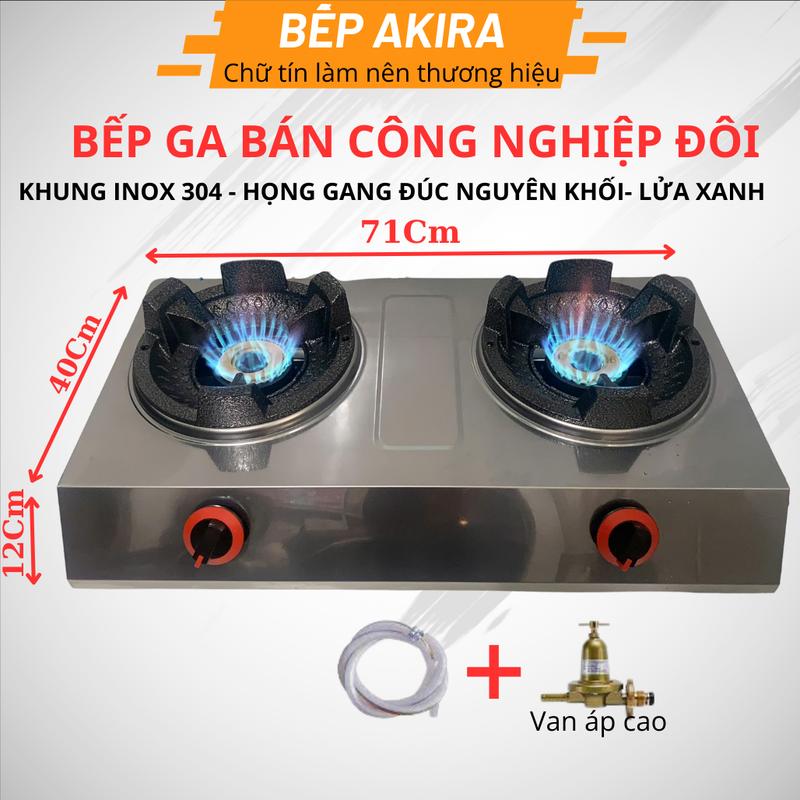 Bếp gas đôi công nghiệp + Van dây áp cao lửa xanh và lớn khung bằng inox dày không han rỉ