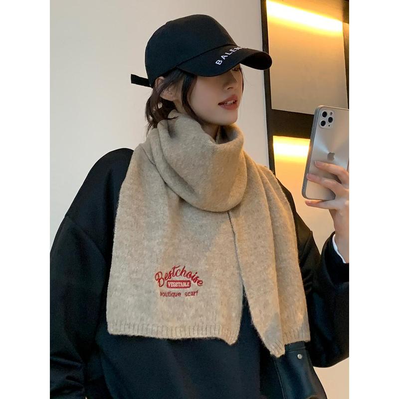 Embroidered Brown with Letters with Woolen Knitting Scarf Winter Girls 2023 New High-Grade Korean Style All-Match Scarf 5