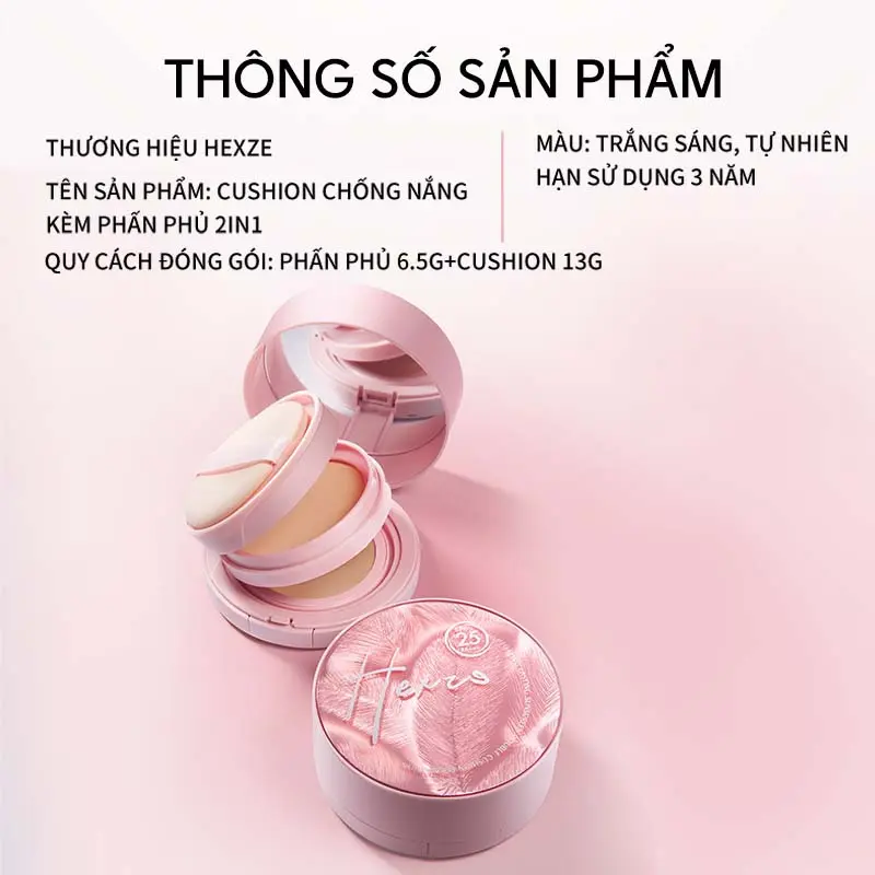 Product Introduction of HEXZE Phấn Nước 2in1 Cushion Kèm Phấn Phủ SPF25 PA+++ 13g+6.5g Chống Nắng Long Lasting Makeup Căng Bóng Tự Nhiên 3