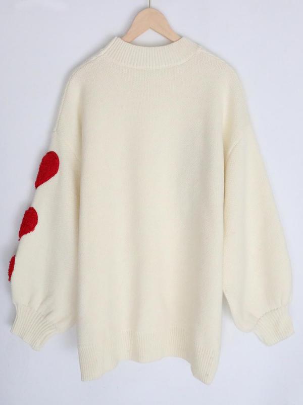 【Plus Size】 Colorblock Heart Pattern Crew Neck Sweater, Casual Chic Long Sleeve Pullover Jumper for Daily Outdoor Wear, Women Plus Clothing for Fall & Winter 7