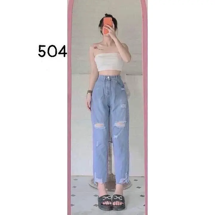 Quần Jean Baggy  rách cạp siêu cao cá tính thời trang phong cách trẻ trung hiện đại.phối chất Vải bò dày mềm không co giãn Menswear Pants Kem