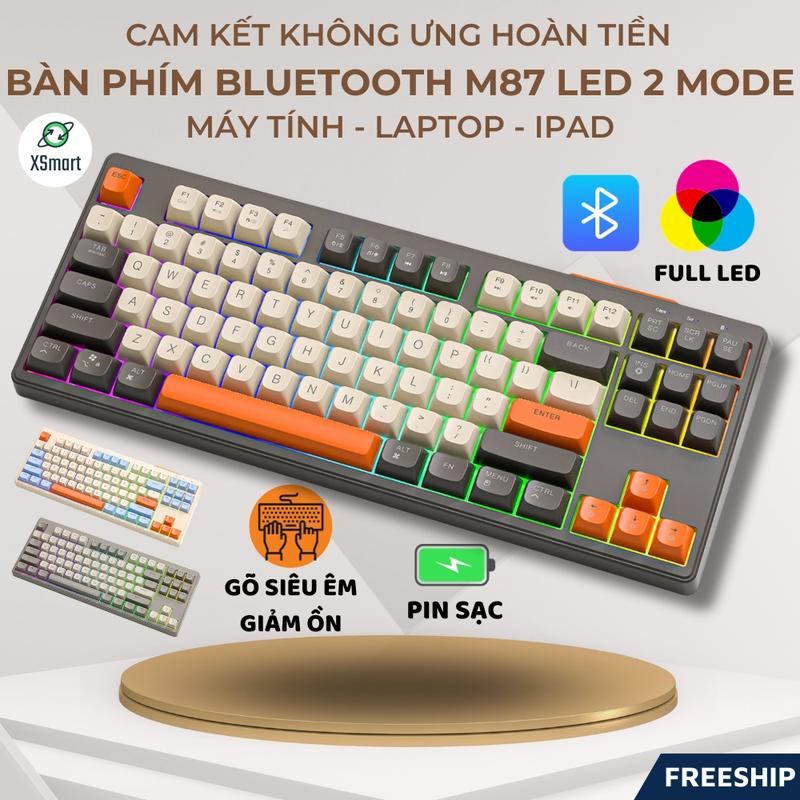  Bàn Phím Không Dây Bluetooth PIN Sạc M87 LED giả cơ Dùng Cho Máy Tính Laptop Điện Thoại 