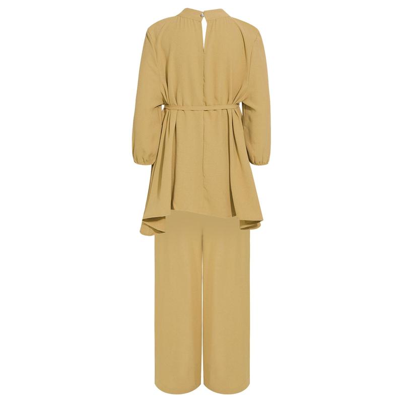 Sholeno Kids Girls Casual Muslim Outfit Round Neck Long Sleeve Loose Ruffled Top with Wide-Leg Pants Belt 6
