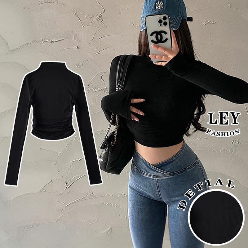 Bisa COD - Casual Street Style Crew Neck Long Sleeve Solid Basic Top 2