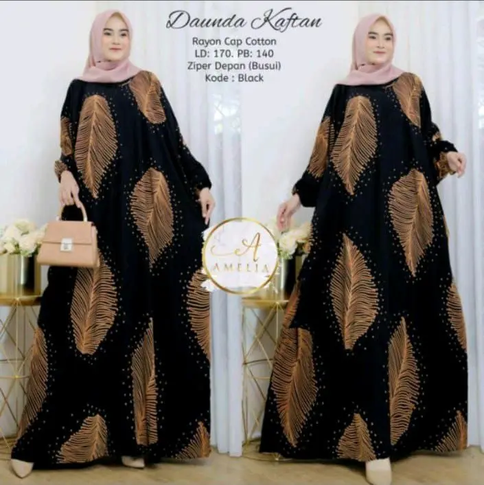 KAFTAN RAYON PREMIUM MOTIF DAUNDA BUSUI JUMBO
