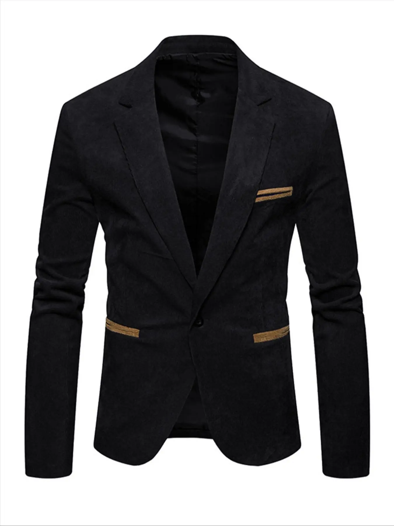 Men's Regular Fit Solid Pocket Button Front Corduroy Blazer, Business Lapel Neckline Long Sleeve Blazer for Work Office, Fashion Men's Clothing for All Seasons, Coat